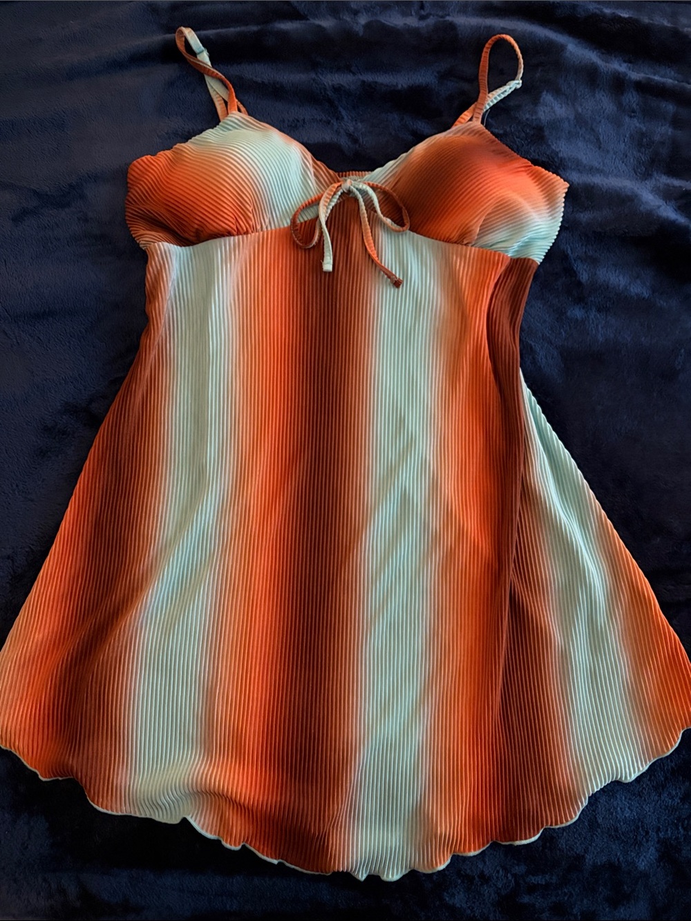 Striped Orange and Mint Pleated Slip Dress